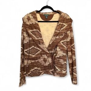 Lauren Jeans Co. Aztec Southwestern Shawl Collar Wrap Sweater Size M